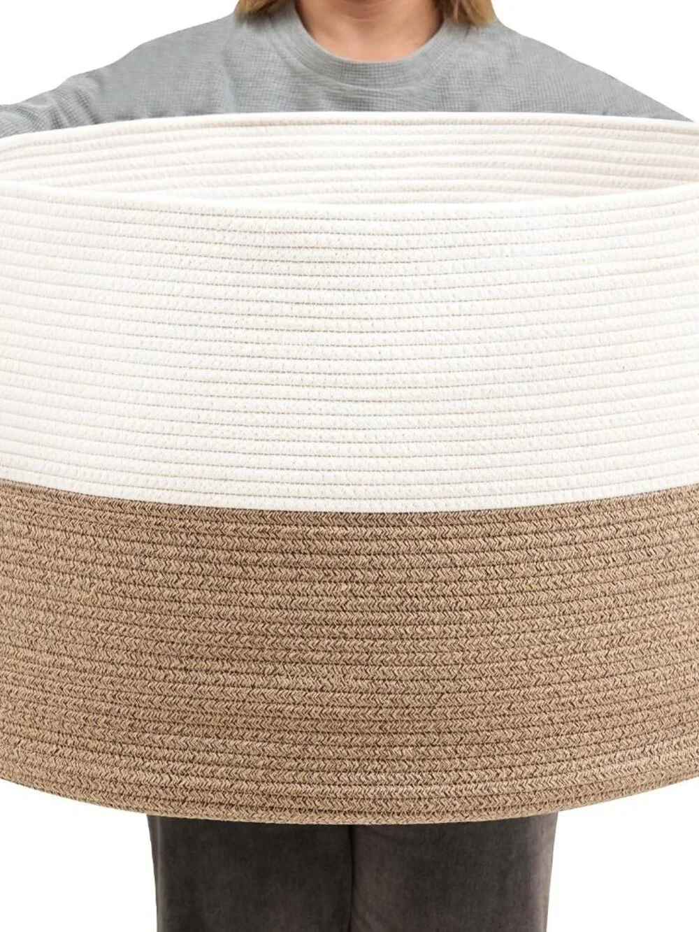 New Foldable Laundry Hamper Basket with Collapsible Handle Cotton Rope Soft Wove